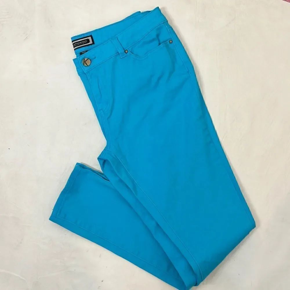 Kardashian Collection Sz 14 Woman Blue Jean Pant 5 Pocket 96% Cotton Brass Stud